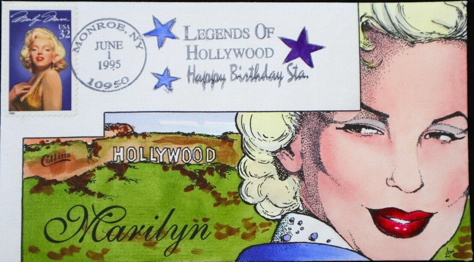 #2967 32c Marilyn Monroe 1995   FDC Hand-Painted  Collins Perfect - Image 1 of 1