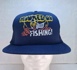Sombrero de camionero vintage de pesca enganchado - malla Snapback - divertido - azul marino  - Imagen 1 de 8