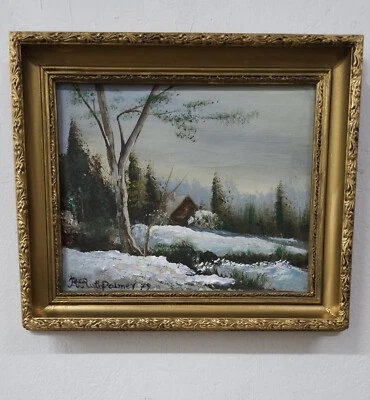 Pintura al óleo paisaje nieve pintado a mano sobre lienzo 12X9" técnica mixta original Foto 1 de 4