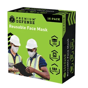 Premium Defense (16-Pack) Triple-Layer Reusable/Washable White Face Masks - Picture 1 of 6