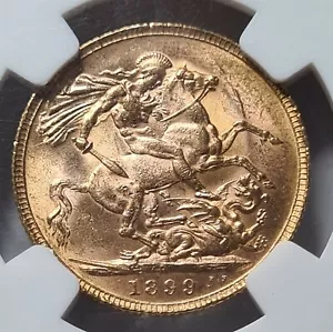 AUSTRALIA Gran Bretagna UK Victoria Gold Sovereign 1899 P NGC AU 58 UNC Perth SCARSO - Foto 1 di 8