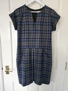 Boden Tweed Moon Dress Size 12 Check Wool Blend Pockets Lined Blue Grey - Picture 1 of 9