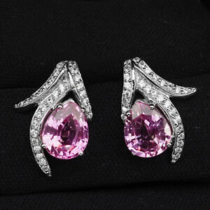 Tourmaline Platinum Pink Pear 8.30Ct.Sapp 925 Sterling Silver Stud Earrings Gift