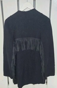 Nic and Zoe Trailblazer Fringe-Trim Black Open Cardigan M Cowgirl Western Boho - Picture 1 of 12