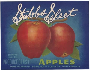 Original STUBBS SELECT Half Box Apfelkiste Etikett Yakima WA Stubbs Fruit & Stora - Bild 1 von 1