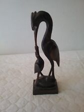 Vintage crane & baby carved Horn Figurine retro mid century birds