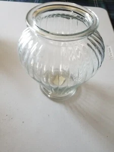 BULGE GLASS RIBBED CLEAR VASE 8" HIGH - Picture 1 of 4