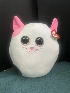 TY Squish a Boos Muffin 9 Zoll Squishy Beanie Plüschtier Katze weiß rosa - Bild 1 von 3