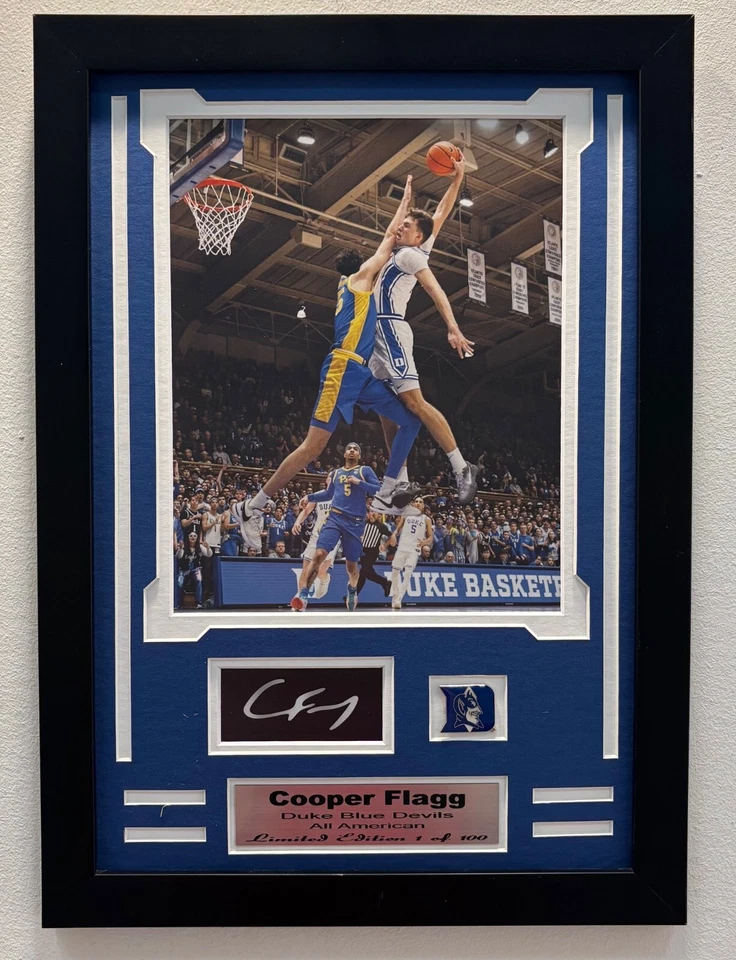 Duke Blue Devils Cooper Flagg 8x10 Photo w/ pin & laser eng signature - Image 1 of 1