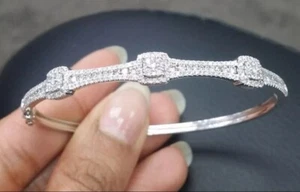 2Ct Round Cut Lab Created Diamond 14K White Gold Plated Tennis Gift Bangle Woman - Picture 1 of 3