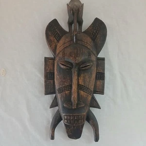 Maschera Senufo Kpelie tribale africana vintage intagliata a mano legno massello grande 14" x 6" - Foto 1 di 11