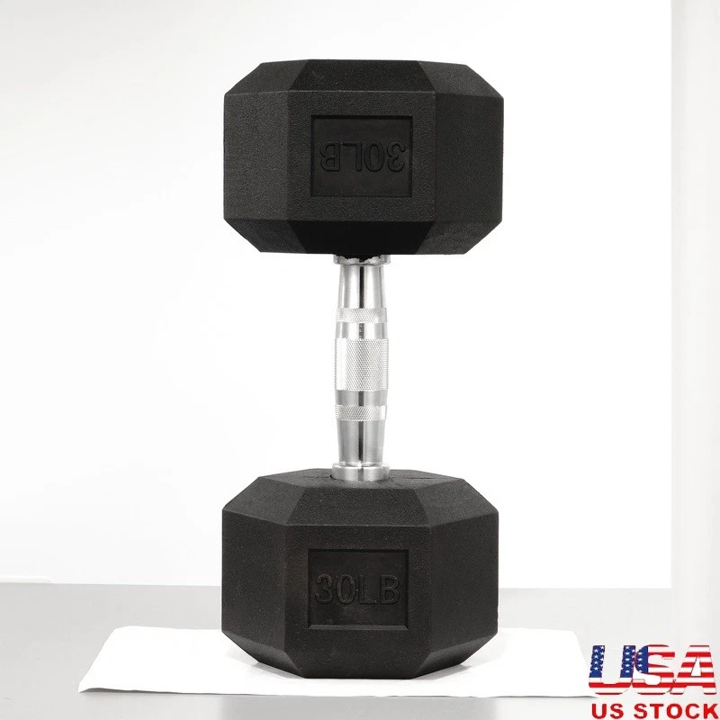 Hex Dumbbells Rubber Coated Cast Iron Weight Training Home Gym Strength Fitness - Image 1 of 4