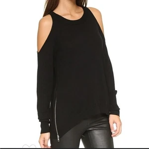 Ramy Brook Tascha Black Cold Shoulder Wool Sweater with Side Zipper Size Small - Picture 1 of 9