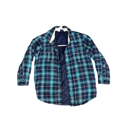 Gapkids Boys Quilted Lined Plaid Button Front Jacket Winter Blue Green Size XS - Image 1 of 4