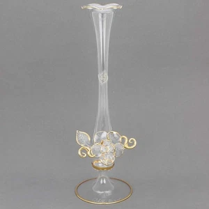 Glas von Venedig Murano Glas mundgeblasene Stiel Vase 12 cm hoch. Transparent mit - Bild 1 von 4