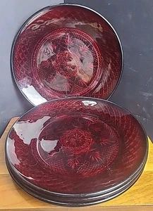 4 Vintage Luminarc Cristal d'Arques Durand Ruby Red Glass 8" Glass Plate - Picture 1 of 9