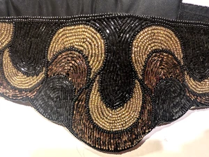 Vtg Nordstrom Glass Beads HandMade Dressy Cummerbund Belt Black Gold Bronze Sz L - Picture 1 of 8