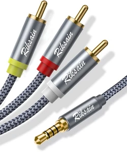 3,5 mm auf 3 RCA Audio Video Kabel, 6,6 Fuß/2 m 3,5 mm auf 3 Stecker Cinch Adapter Stereo... - Bild 1 von 8