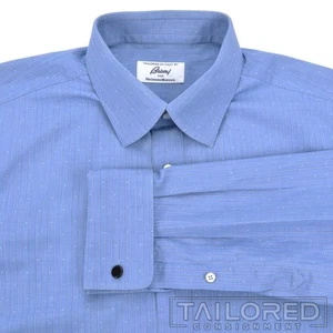 BRIONI Blue Striped 100% Cotton Mens French Cuff Luxury Dress Shirt - 16 - Picture 1 of 7