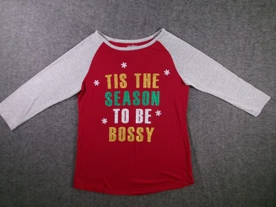 Joe Boxer Top Mujer L Rojo Gris Raglán Navidad Brillo Gráfico Camiseta Causal Foto 1 de 4