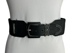 Adrienne Vittadini Studio Black Stretch Wide Waist Belt L XL Elastic Buckle - Picture 1 of 8