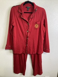 Lauren Ralph Lauren Red Animal Print Pajama Set Large Cotton Embroidered Logo - Picture 1 of 5