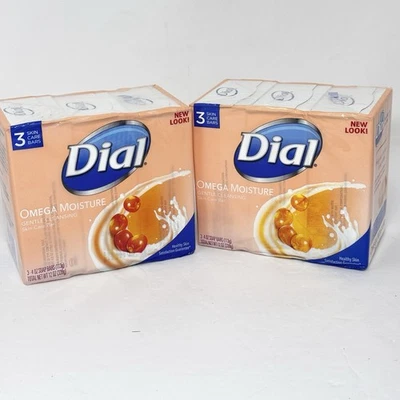 (2) Jabón en barra Dial Omega Moisture limpieza suave cuidado de la piel paquete de 3 4 oz Seaberry Foto 1 de 4