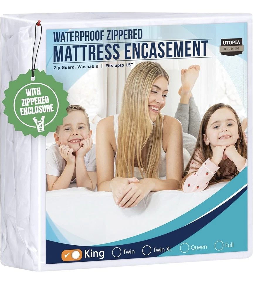 Utopia Bedding Colchão com Zíper Encasement King, 100% Impermeável Branco  - Imagem 1 de 3
