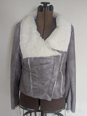 Michael Kors Women Aviator Jacket Size M Faux Suede Rabbit Fur Lined Moto - Image 1 of 4