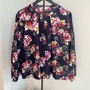Umgee USA S Navy Floral Bluse Boho Bauern Top Schlüsselloch Knopf Langarm - Bild 1 von 10
