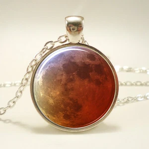 Red Harvest Moon Necklace, Full Moon Galaxy Jewelry, Galaxy Pendant (1389S1IN) - Picture 1 of 5