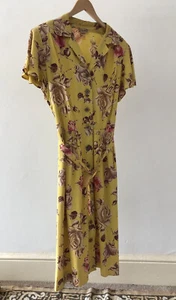 Vestido Vintage Años 40 Amarillo Limón Rosa Estampado Rayón Botón Delantero Cay Artley De Colección - Imagen 1 de 12