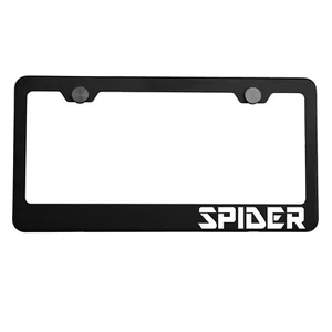 Matte Black License Plate Frame Chrome SPIDER Laser Etched Metal Screw Cap - Picture 1 of 7