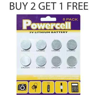 8 X PWC CR2032 CR2025 CR2016 3V Lithium Button Coin Cell Battery DL2032 BR2032 - Image 1 of 3