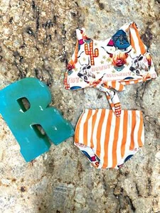 Highland Cow REVERSIBLE Swimsuit | Longhorn Cow, Thunderbird, Neon Sign Girls - Picture 1 of 10