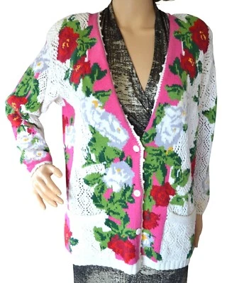 Винтажный кардиган 80-х Adrienne Vittadini миниатюрного размера S вязаный крючком с цветочным узором бабушка - Изображение 1 из 4