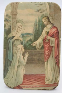 Vtg Communion Scene Paper Print on Metal Plaque. Easel Back. Made in France - Picture 1 of 11
