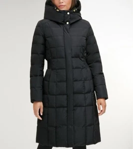 Cole Haan Women's Signature 40” Hooded Taffeta Down Coat With Bib, Black Size Sm - Picture 1 of 13