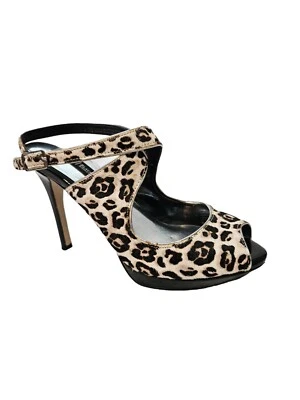 Tacones Casa Blanca Mercado Negro Tallulah pelo de becerro estampado de leopardo punta abierta 6,5 M Foto 1 de 4