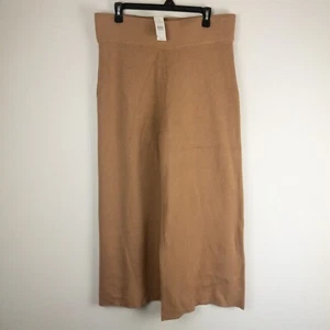 New Ann Taylor Womens Large Beige Cotton Soft Knit Cropped Wide Leg Pants - Picture 1 of 10
