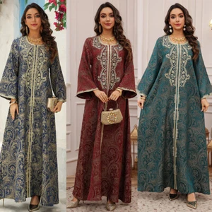 Abito lungo abaya ricamo caftano perline maxi abiti Dubai donna abiti musulmani - Foto 1 di 27