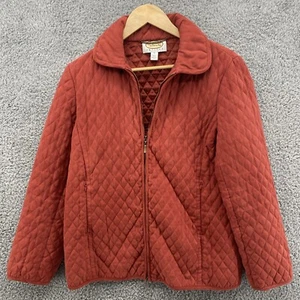 Talbots Burnt Orange Full Zip Long Sleeve Jacket Womens Size M Diamond Quilted - Picture 1 of 9