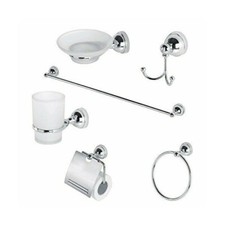 Set da bagno 6 pezzi in acciaio cromato e vetro satinato accessori bagno moderno
