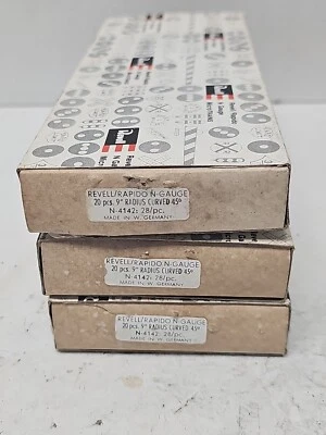 3 Box of 20 Revell / Rapido N Scale 9" Radius 45 Degree  Curved Snap Tracks 4142 - Image 1 of 3