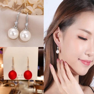 Earrings Hook Earrings Women Girls Gift Crystal Girls Pearl Drop Jewellery - Picture 1 of 10