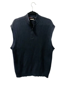 Cutter & Buck Navy Blue Ribbed 1/4 Zip Sweater Vest Men's Size Medium Cotton - Picture 1 of 6