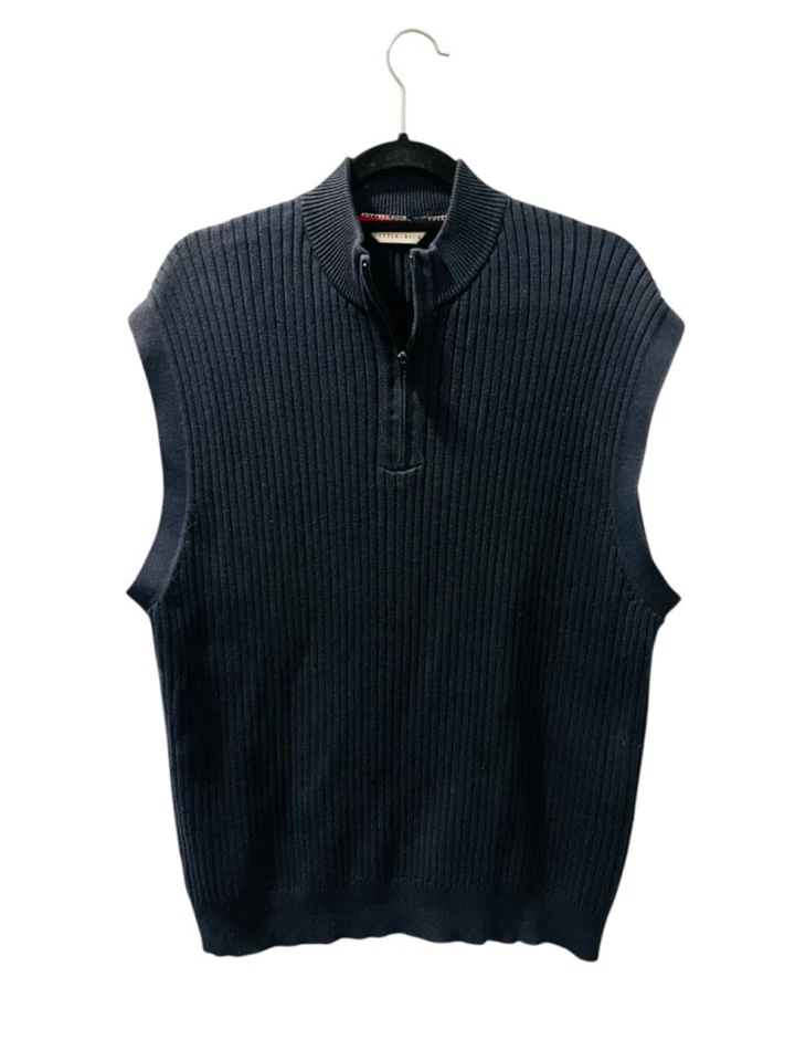 Cutter & Buck Navy Blue Ribbed 1/4 Zip Sweater Vest Men's Size Medium Cotton - Image 1 of 4