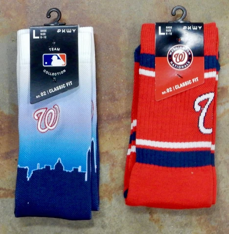 Washington Nationals 2 Pack Pair MLB Red Stripe Socks Crew Large Skyline Sky Cover