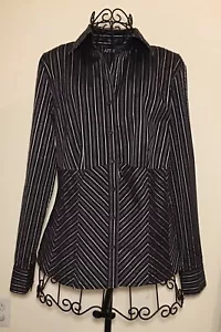 Apt. 9 Essental Shirt Striped Black Grey Plum Size Small Long Sleeves - Picture 1 of 5