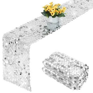 12 x 108 Inches Sequin Table Runner Silver Glitter Party Table Runner Retro 7... - Picture 1 of 7
